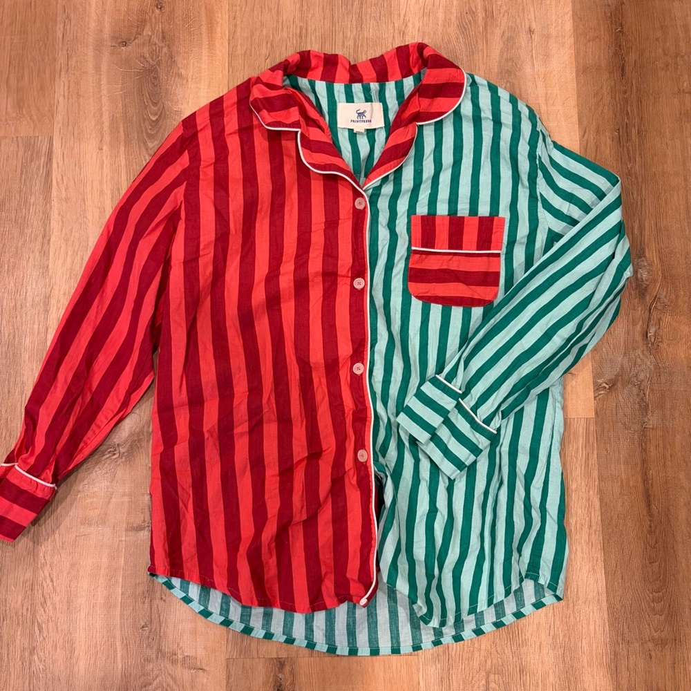 Printfresh Red And Green Striped Medium Pajama Se… - image 3